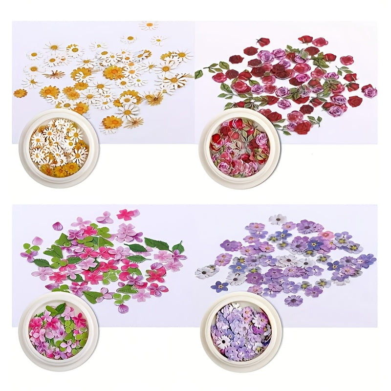 9 Boxes 3D Flower Nail Stickers Set, Holographic Simulation Floral & Leaf Nail Glitter Sequins, Acrylic Paillettes Sparkle Charms for DIY Nail Art Decoration, Unscented Nail Supplies